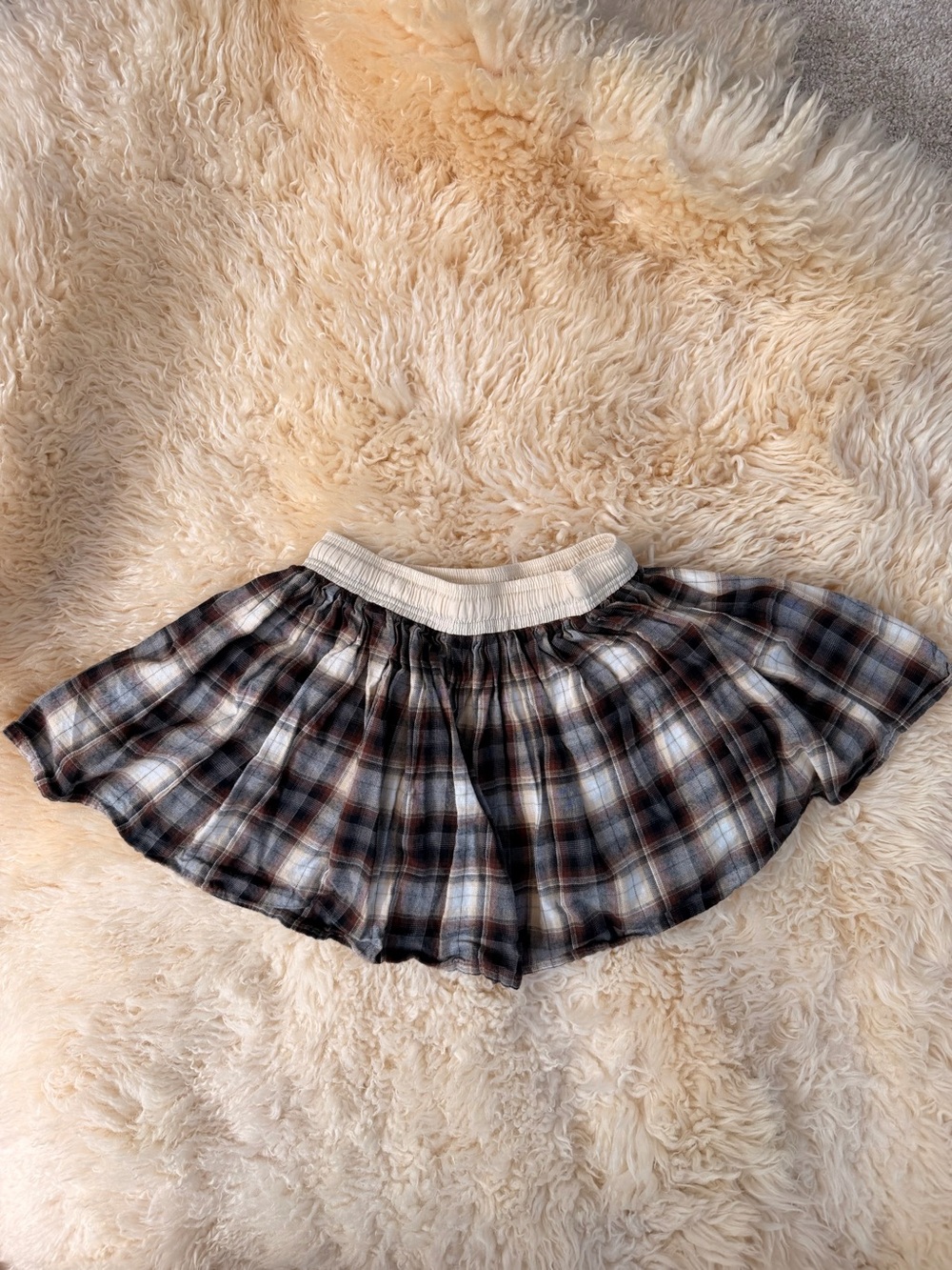 Zara Girl’s Plaid Mini Skirt with Elastic Waistband - Cream, Black and Brown